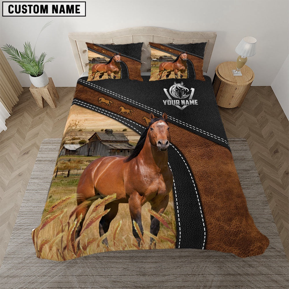 Horse Pattern Customized Name Bedding Set  Anniversary Gifts For Couples