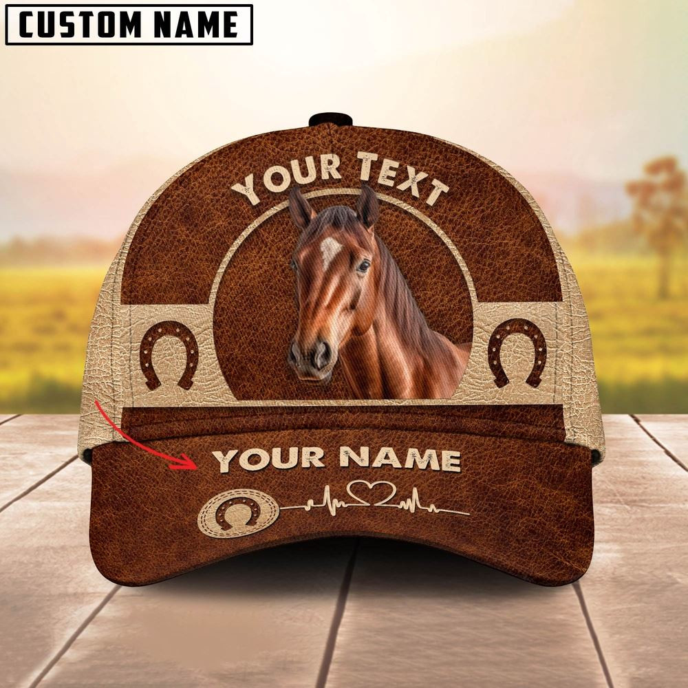 Horse Personalized Name Brown Leather Pattern Cap Farm Cap Farmer Baseball Cap Gift For Farmer