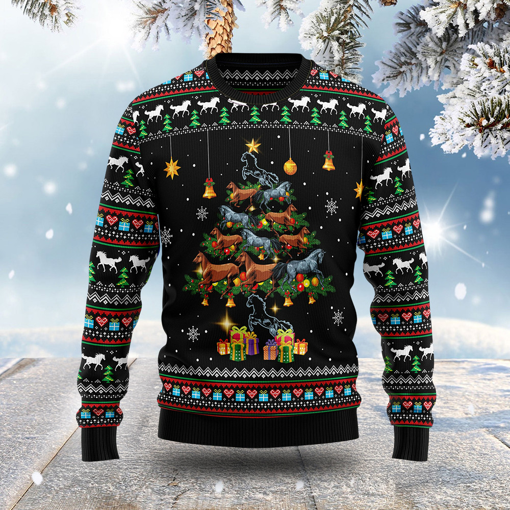 Horse Pine Tree Ugly Christmas Sweater Animal Themed Holiday Wear Christmas Horse Gifts