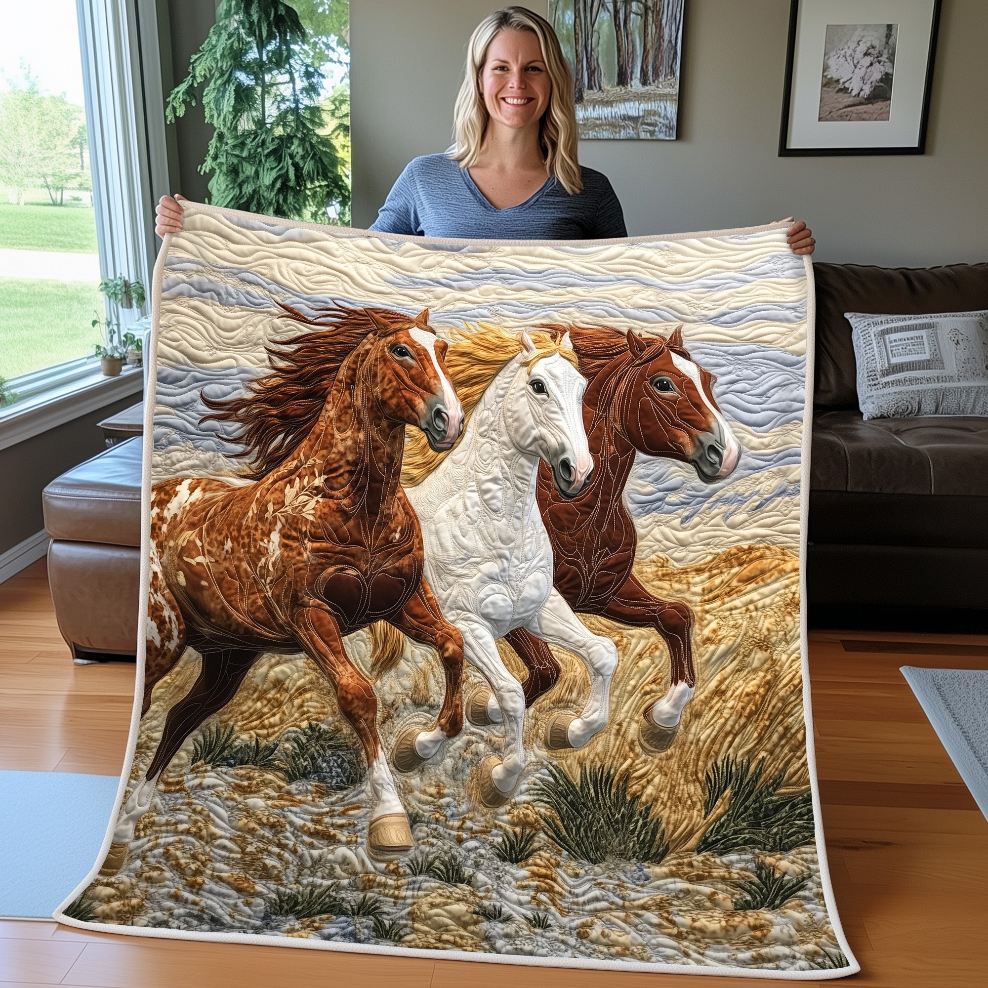 Horse Quilted Blanket Cute Soft BlanketGifts For Horse Back Riders
