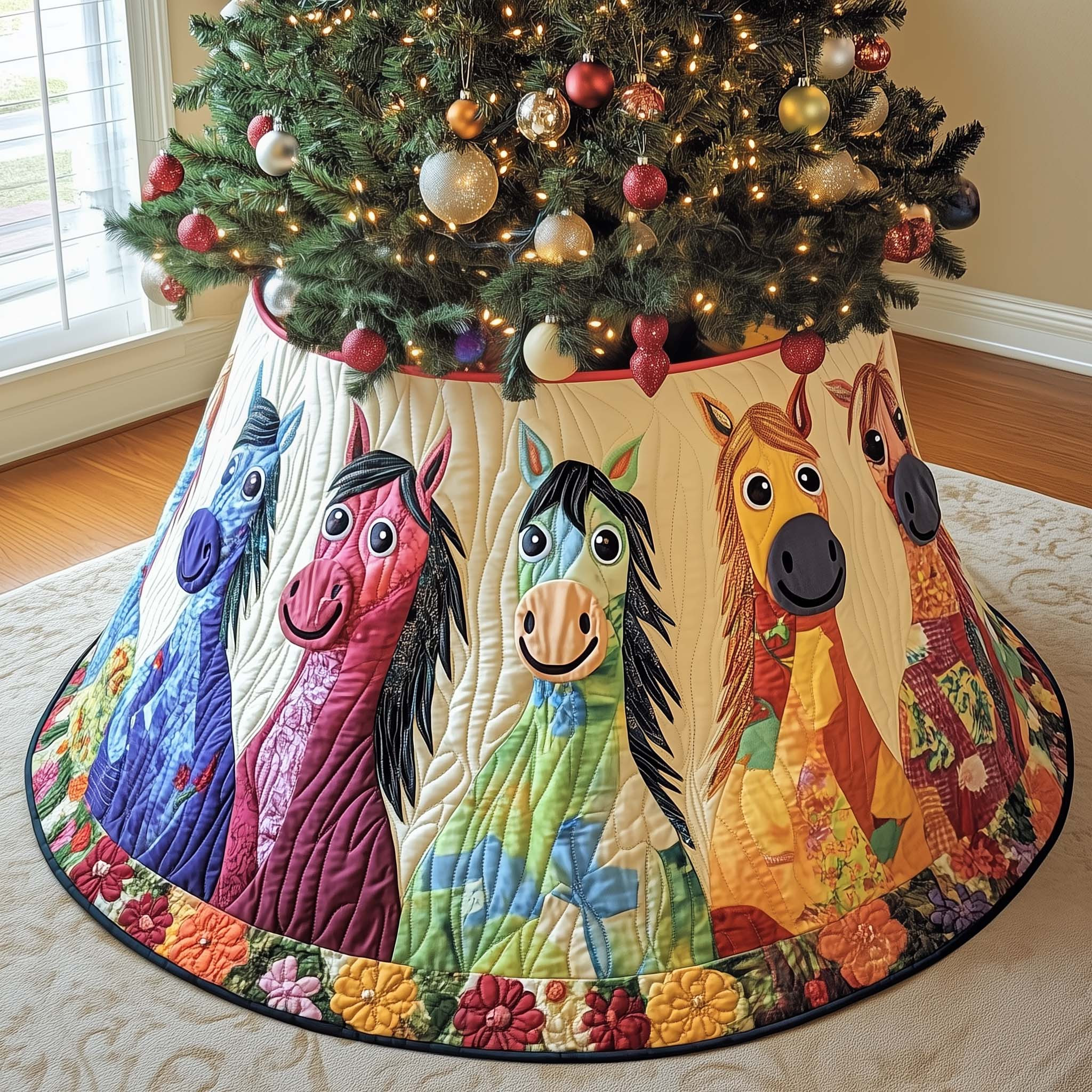 Horse Quilted Tree Skirt Animal Home Decor Christmas Gifts For Horse Owners