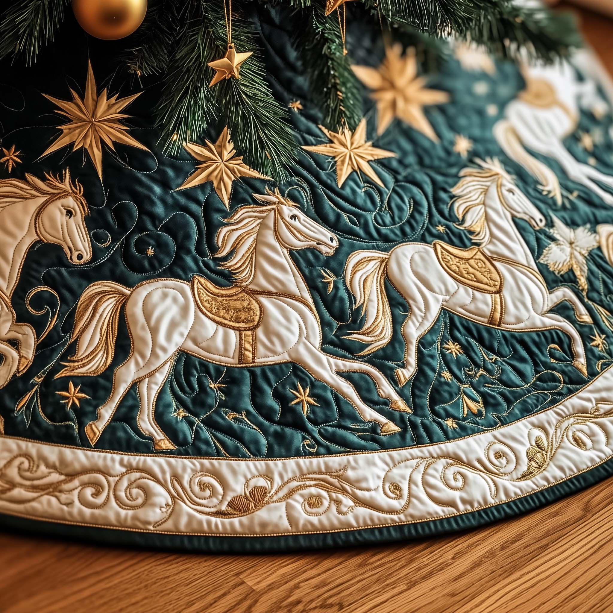 Horse Quilted Tree Skirt Animal Pattern Interior Styling Decor Christmas Gifts For Horse Owners