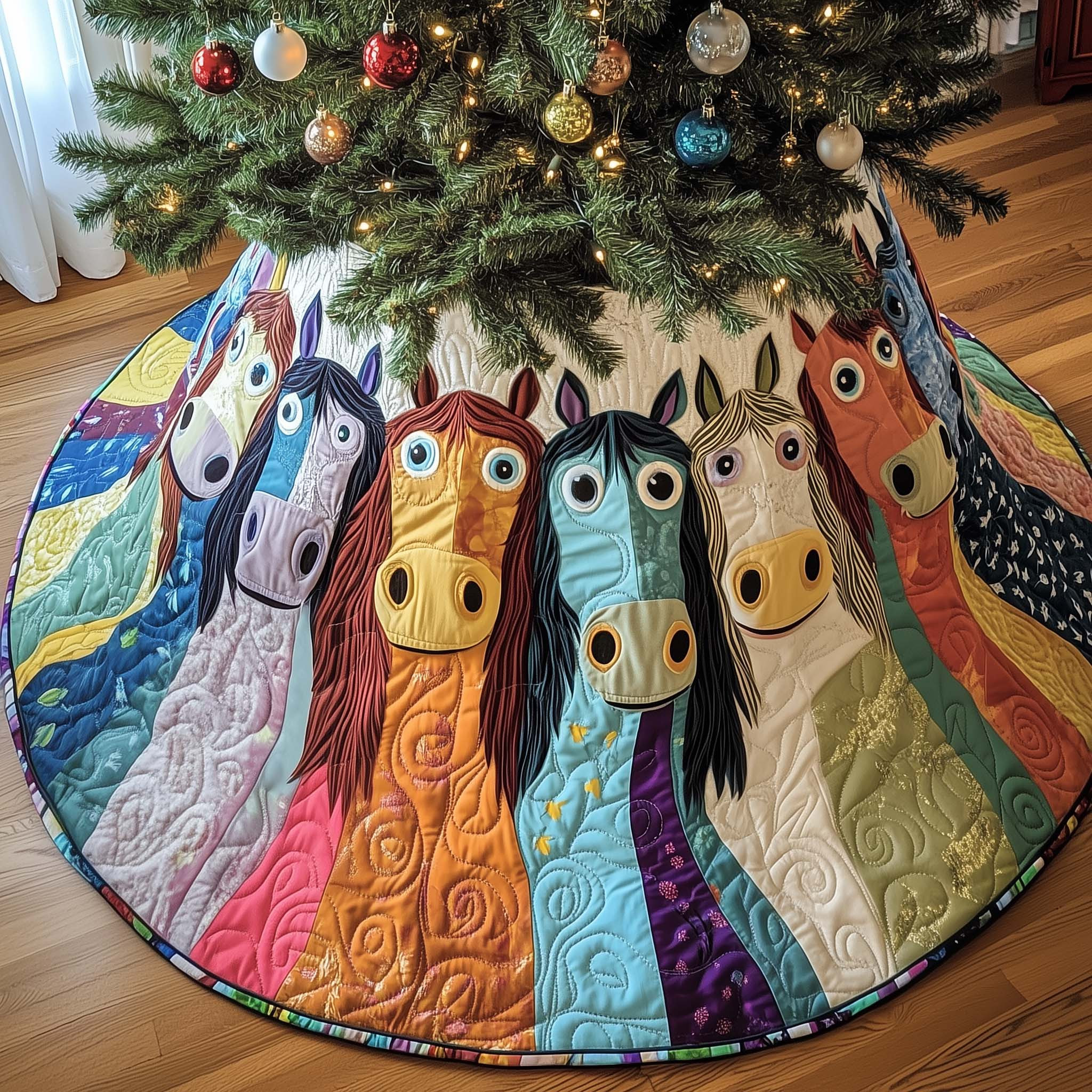 Horse Quilted Tree Skirt Animal Pattern Interior Styling Decor Xmas Gifts For Horse Lovers