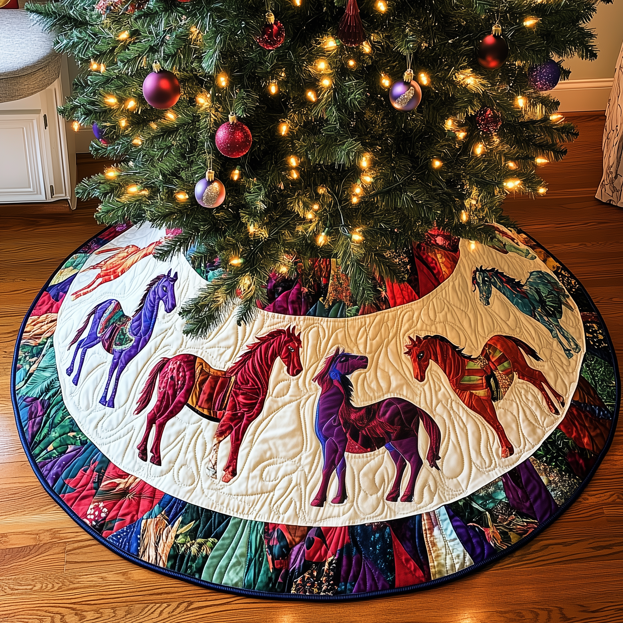 Horse Quilted Tree Skirt Beautiful Christmas Home Merch
