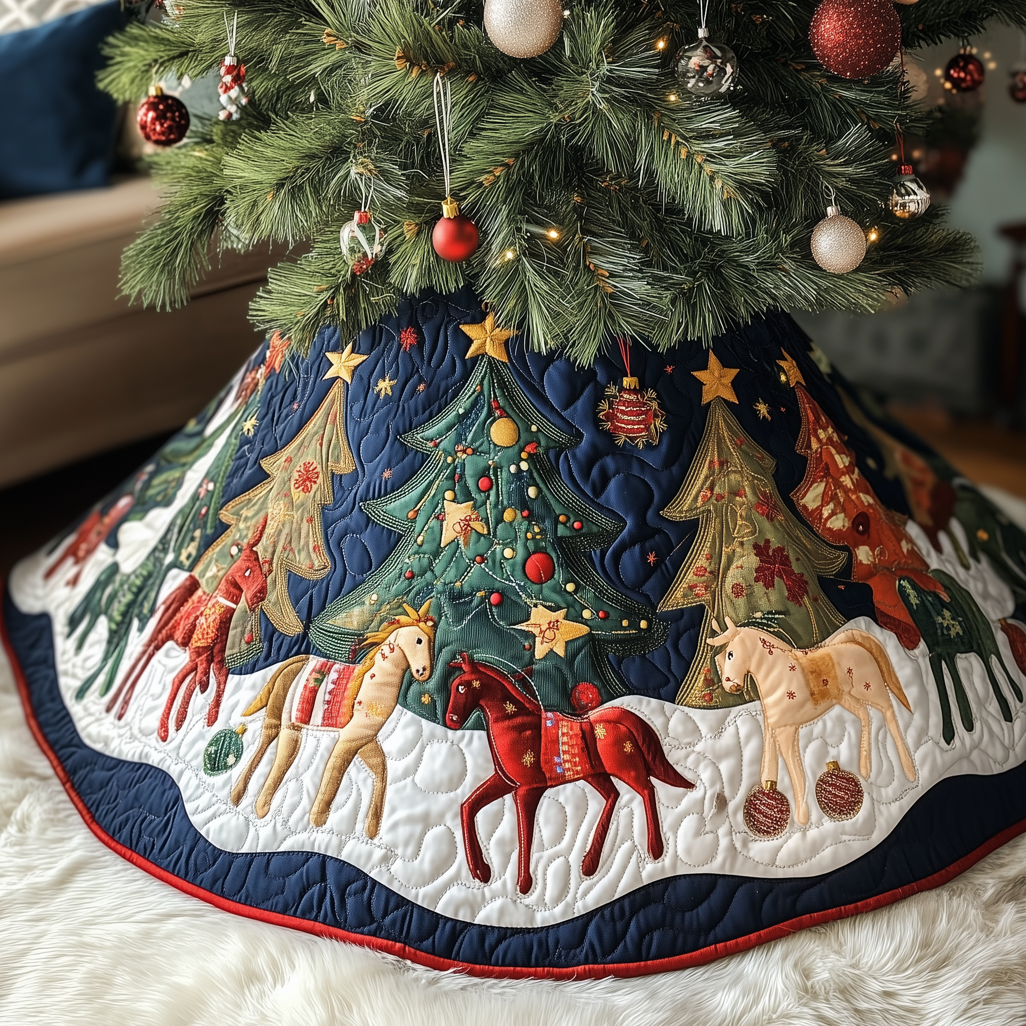 Horse Quilted Tree Skirt Charming Holiday Home Merch