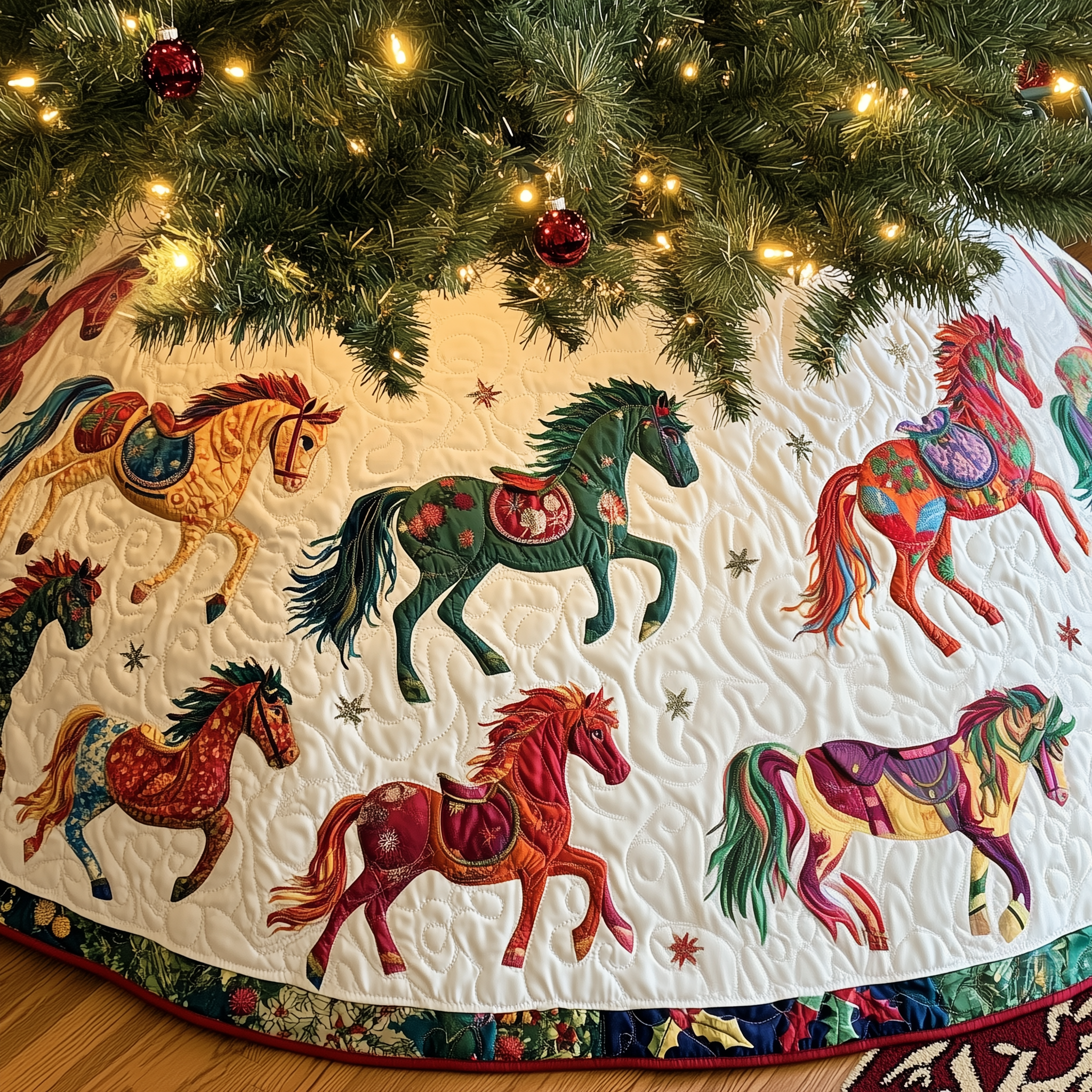 Horse Quilted Tree Skirt Christmas Tree Skirt Cool Gifts For Mom And Dad Christmas