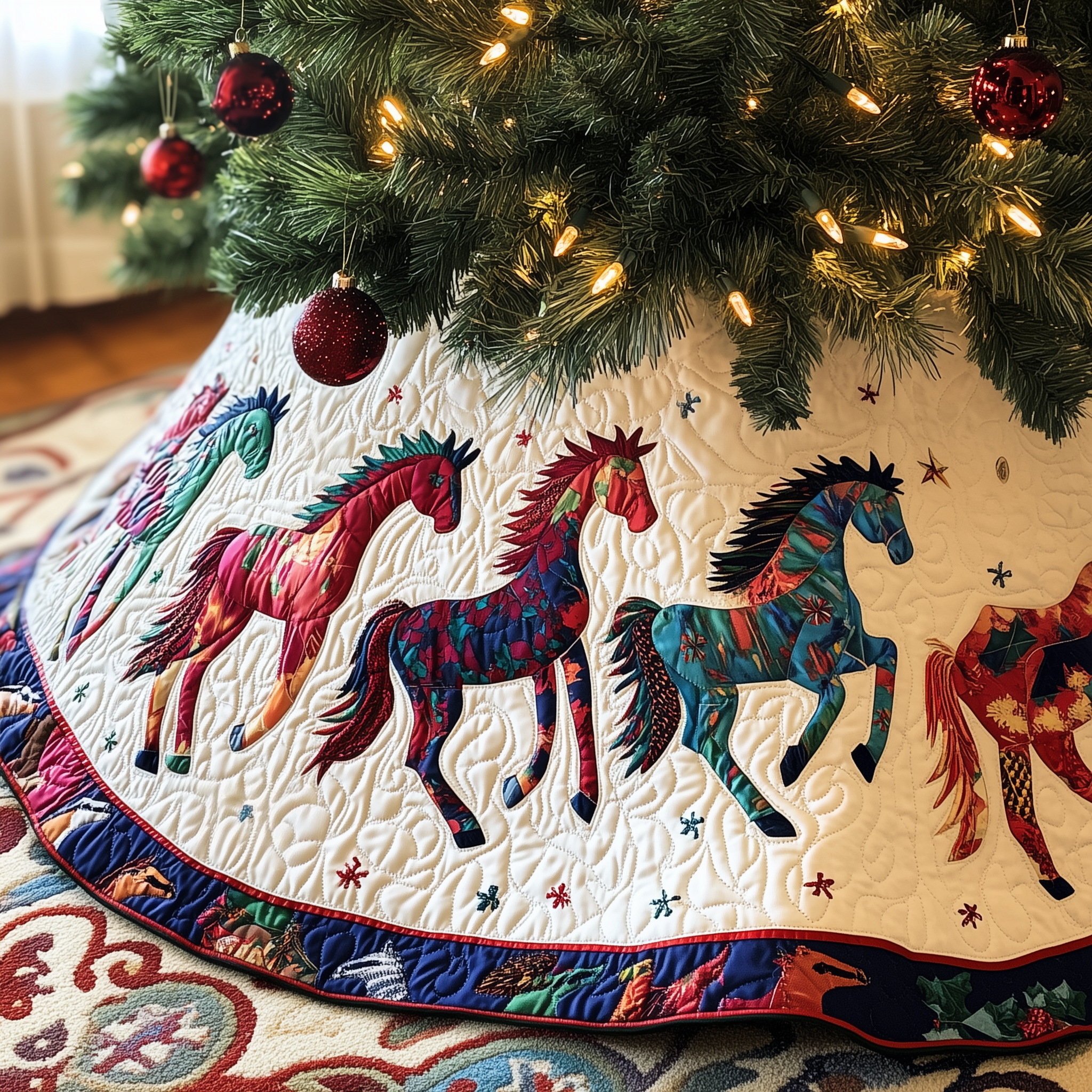 Horse Quilted Tree Skirt Christmas Tree Skirt Gifts For Mom And Dad Christmas