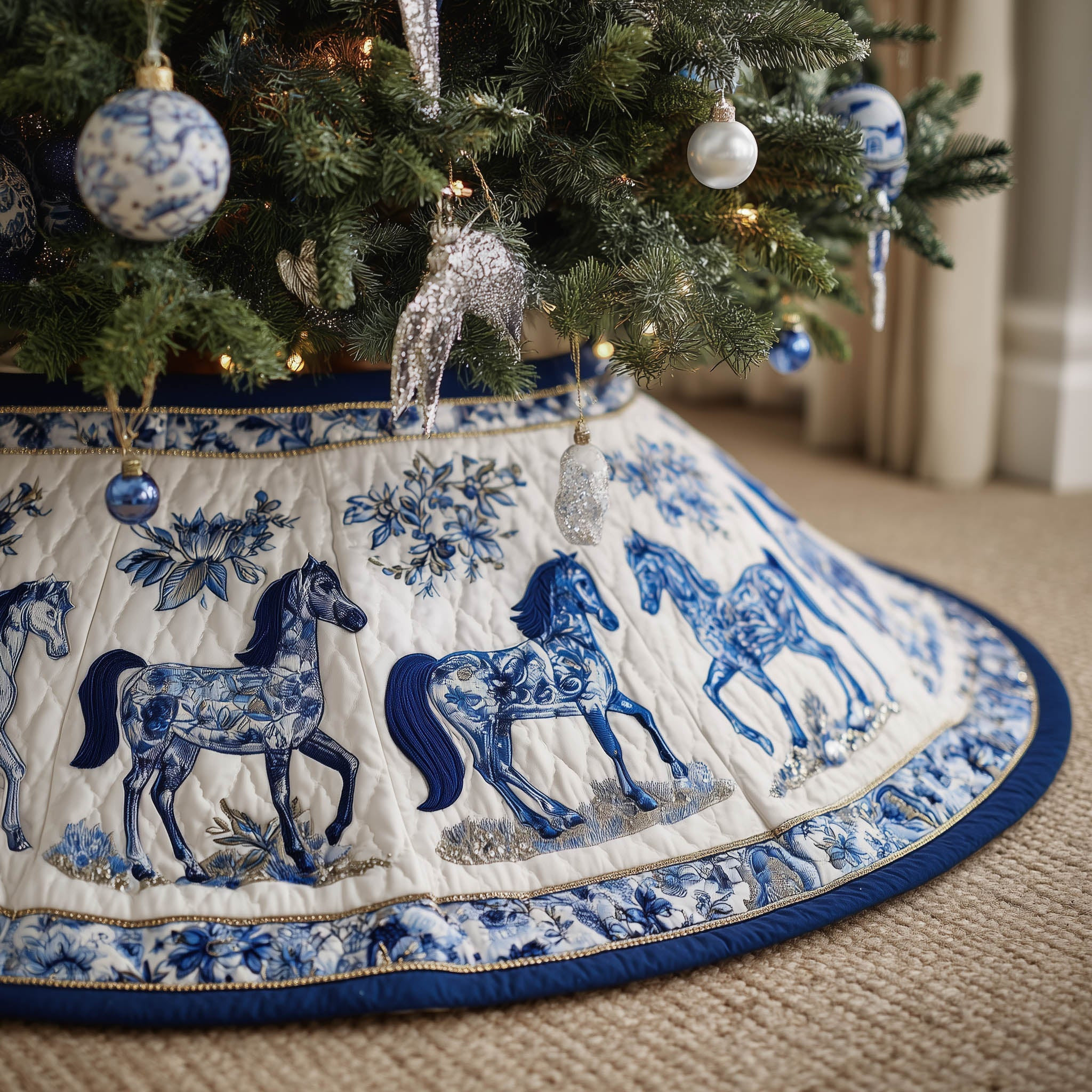 Horse Quilted Tree Skirt Holiday Living Decorations Gifts For Horsey Ladies