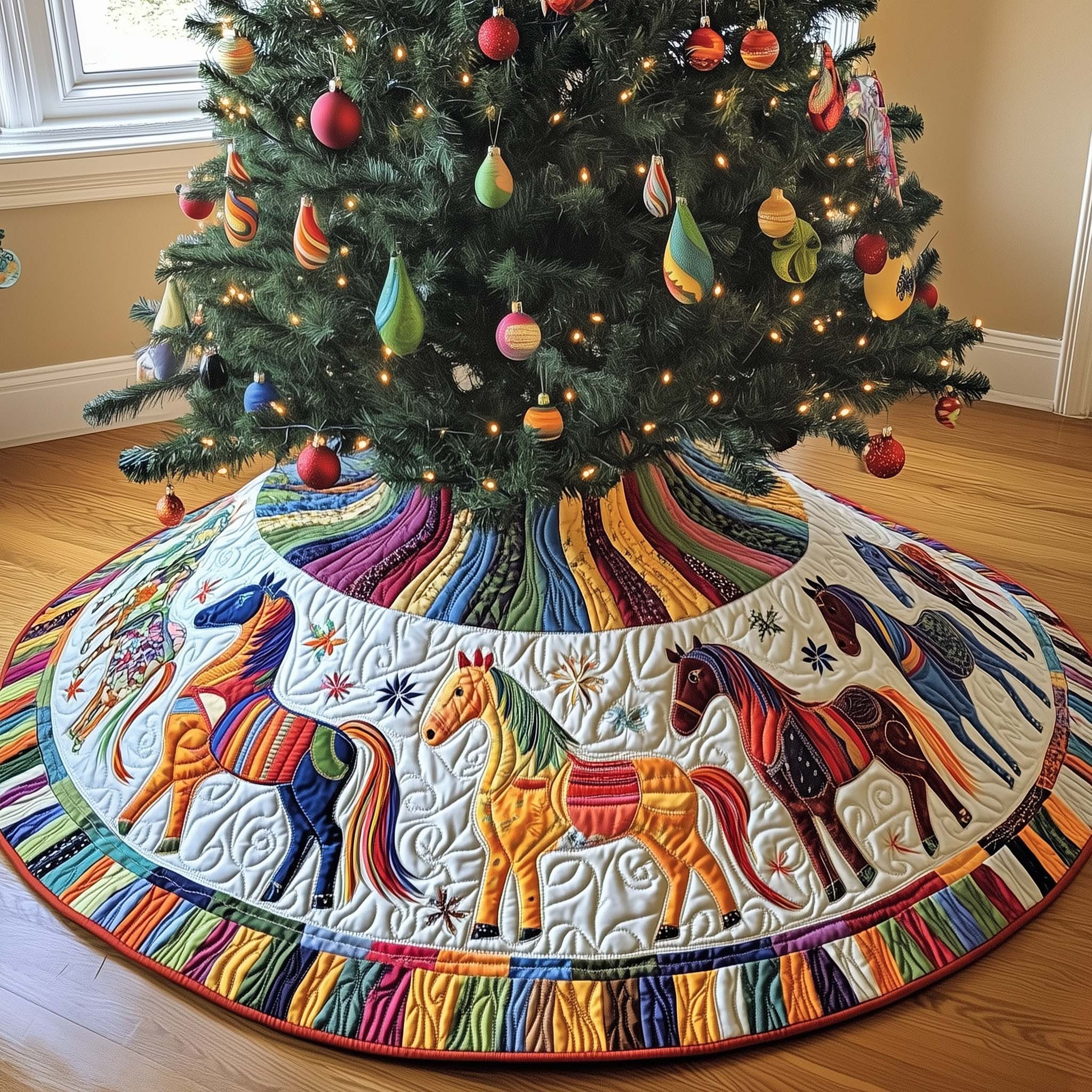 Horse Quilted Tree Skirt Interior Styling Decor Christmas Gifts For Horse Lover