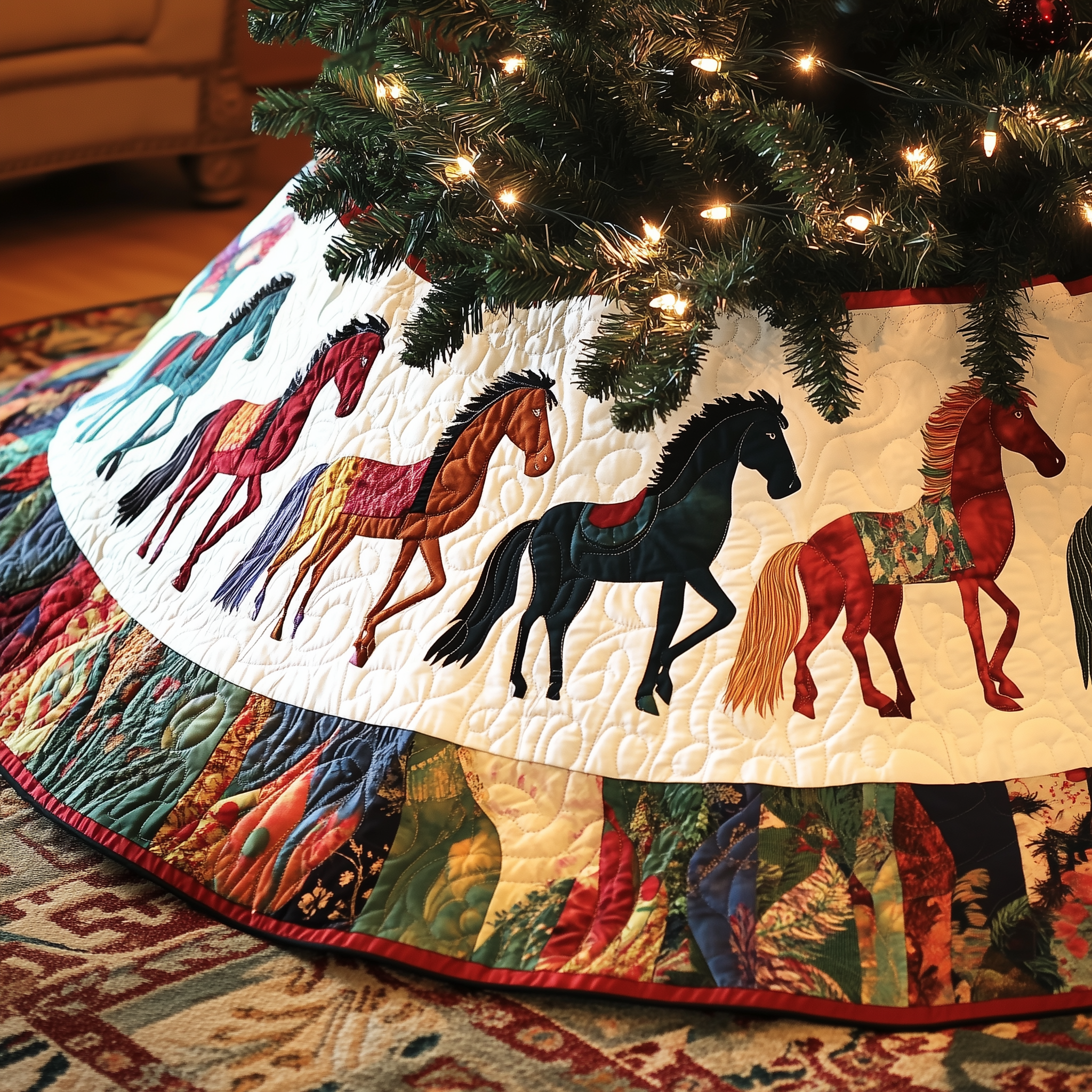 Horse Quilted Tree Skirt Unique Gift Merch For Friends