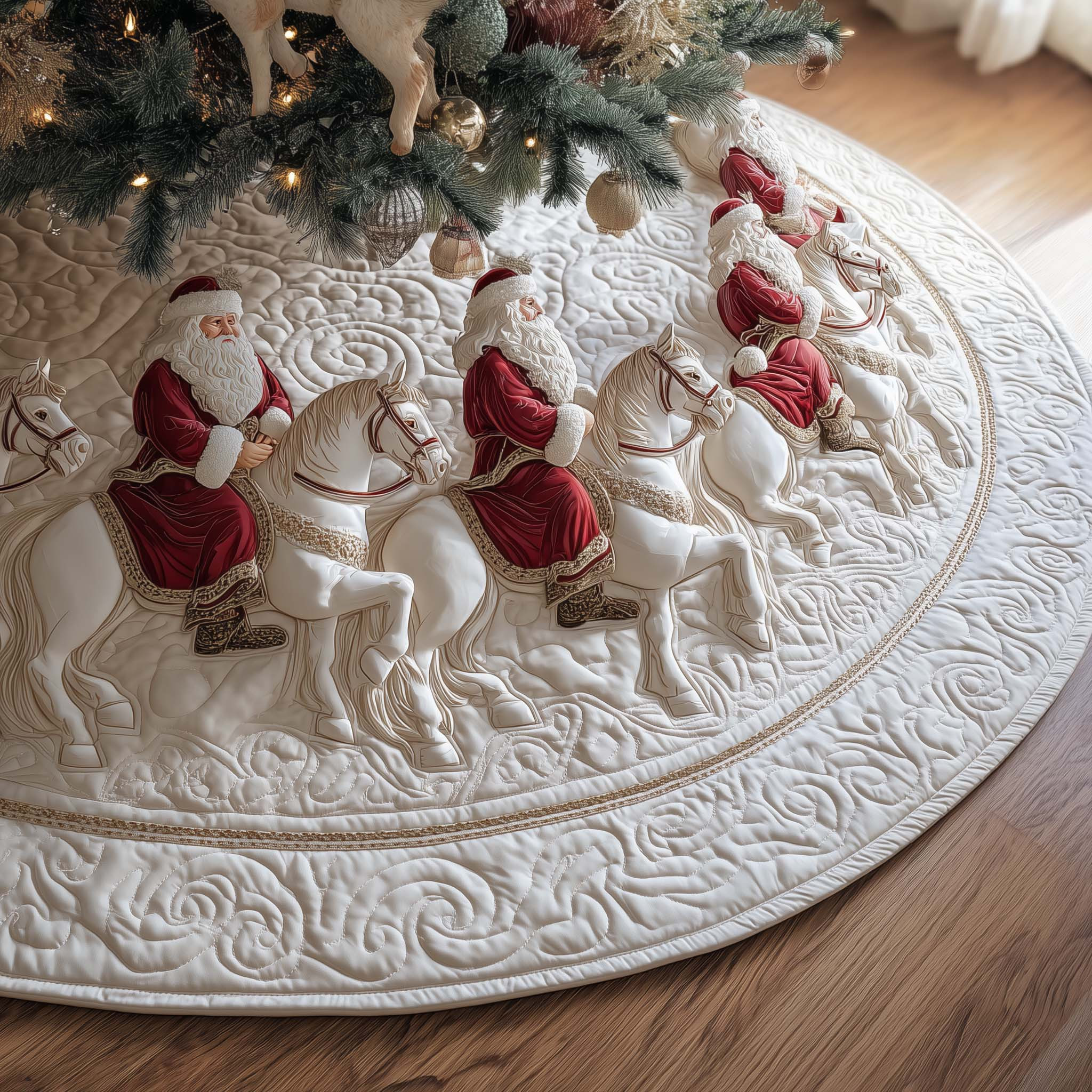 Horse Quilted Tree Skirt Xmas Themed Interior Styling Decor Santa Claus Lover Gifts