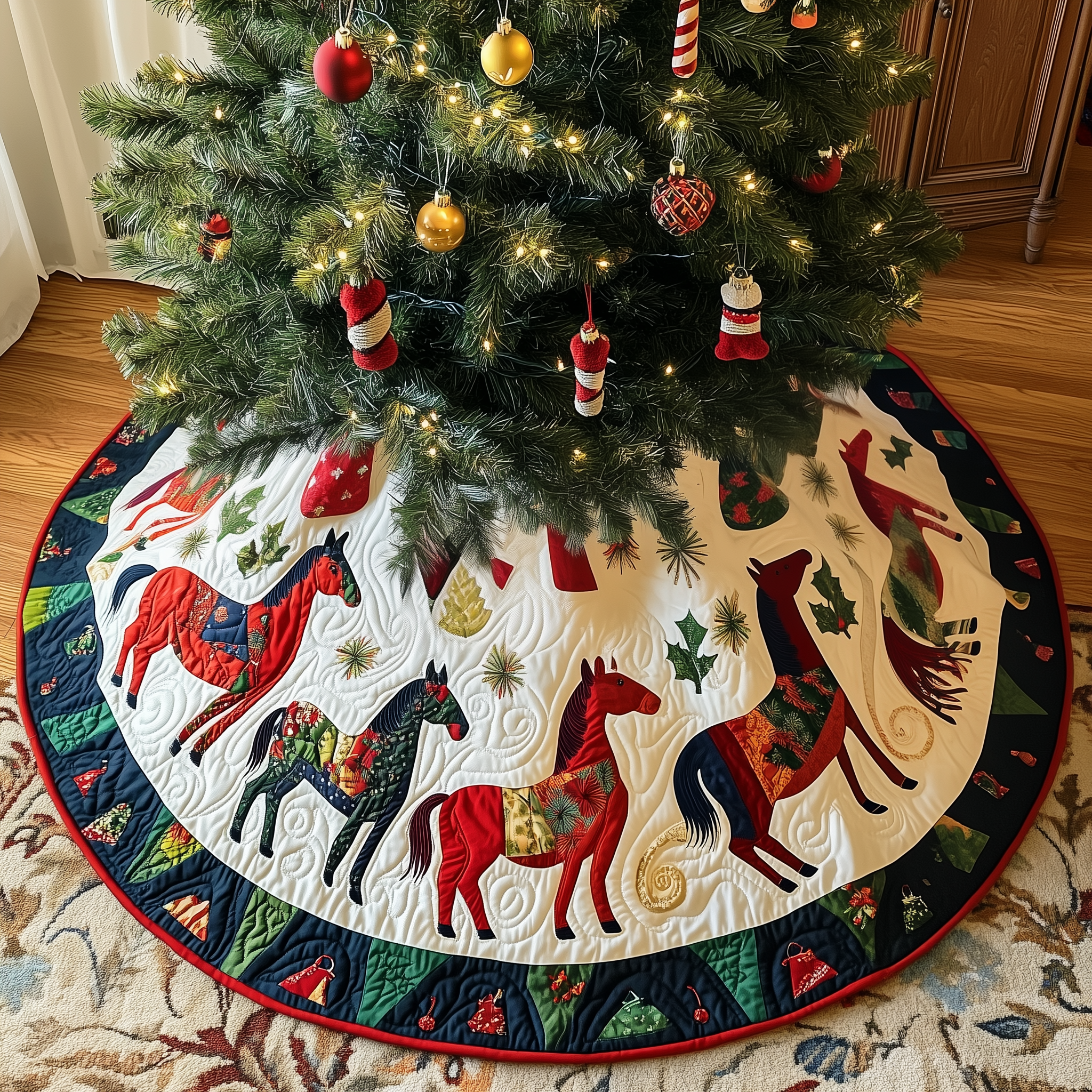 Horse Quilted Tree Skirt Xmas Tree Base Cover Gifts For Mom Christmas From Daughter