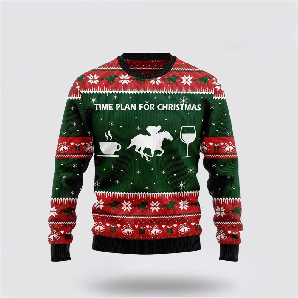 Horse Racing Wine Coffee Time Plan For Ugly Christmas Sweater Best Christmas Gifts For Women 2024