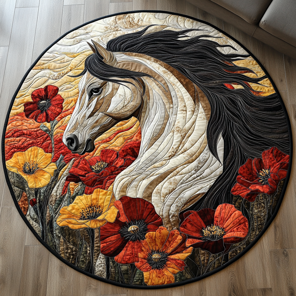 Horse Riding Quilted Round Mat Door Entrance Decor Equestrian Gifts For Christmas
