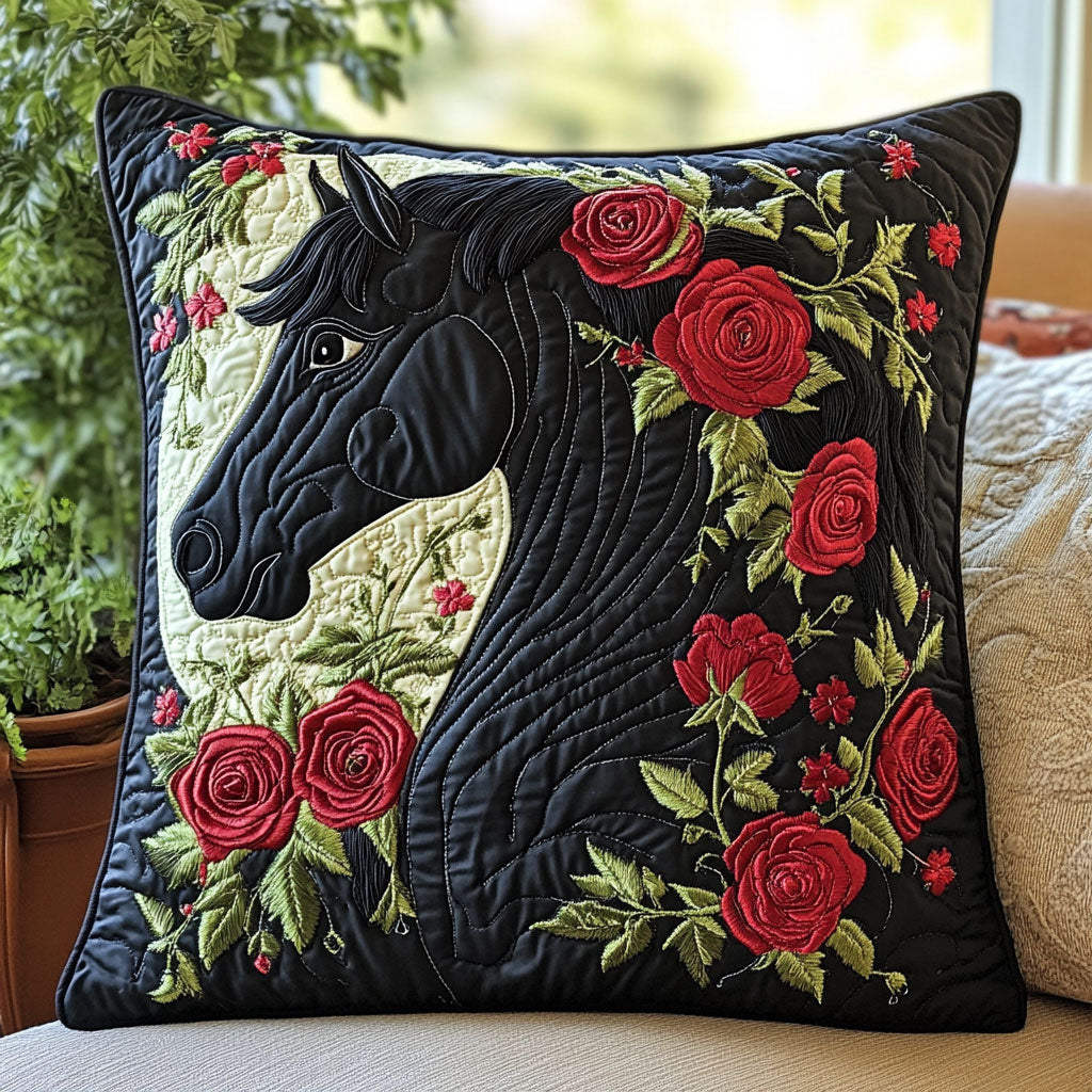 Horse Rose Quilt Pillow Case Durable and Washable Pillow Case for Home Use