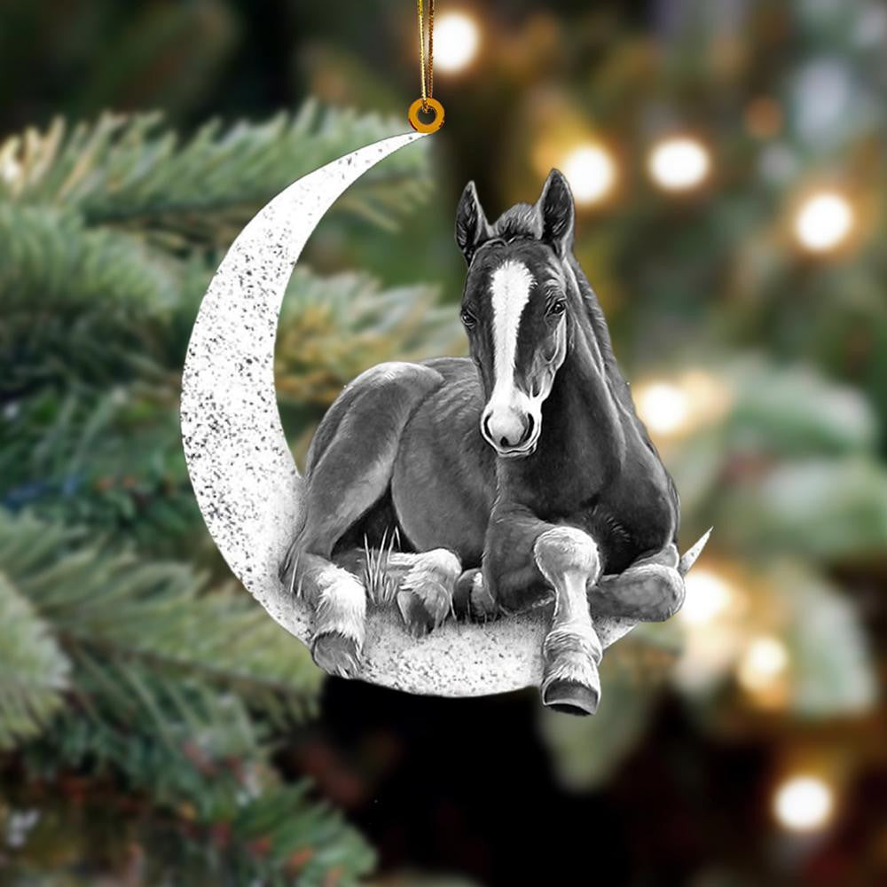 Horse Sits On The Moon Flat Acrylic Hanging Ornament Animals Shaped
