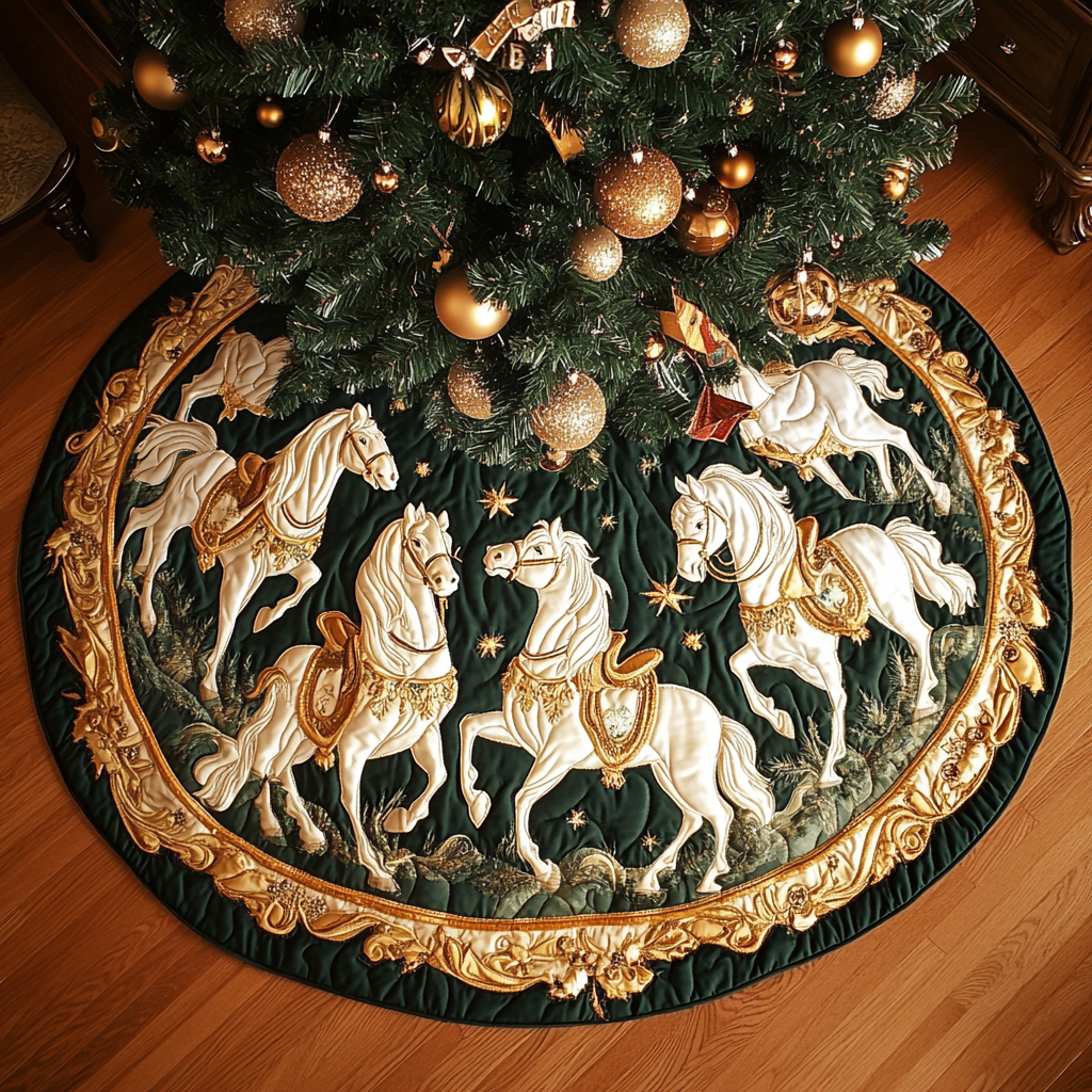 Horse Spirit Christmas Quilted Tree Skirt Perfect Holiday Gift for Home Decor Lovers