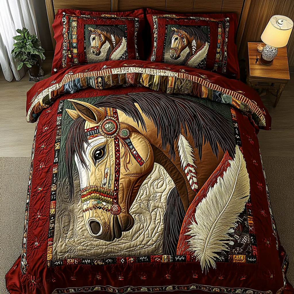 Horse Spirit Quilted Bedding Set Bed Decor Best Christmas Gifts For Horse Lovers