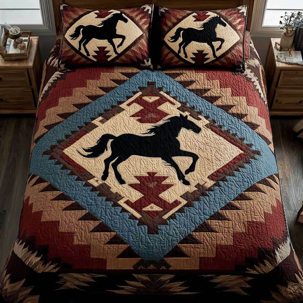 Horse Spirit Quilted Bedding Set Bedspread Set Birthday Present Ideas For Horse Lover