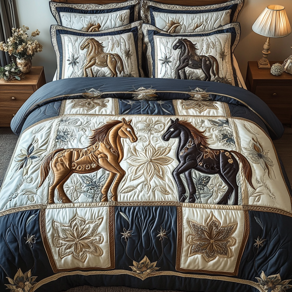 Horse Spirit Quilted Bedding Set Luxury Bed Sheet Gift Set for Ultimate Comfort