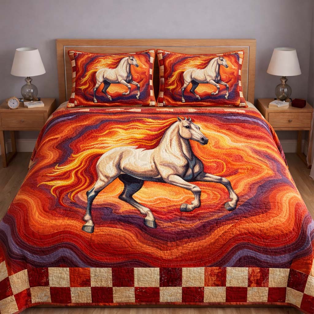 Horse Spirit Quilted Bedding Set Mystical Horse Bedroom Decor Gift For Horse Lovers