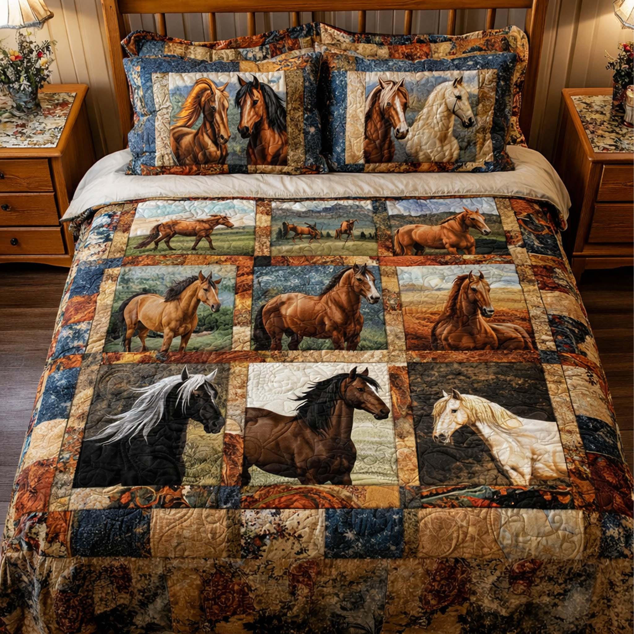 Horse Spirit Quilted Bedding Set Wild Horse Bedroom Decor Best Gift For Horse Lovers