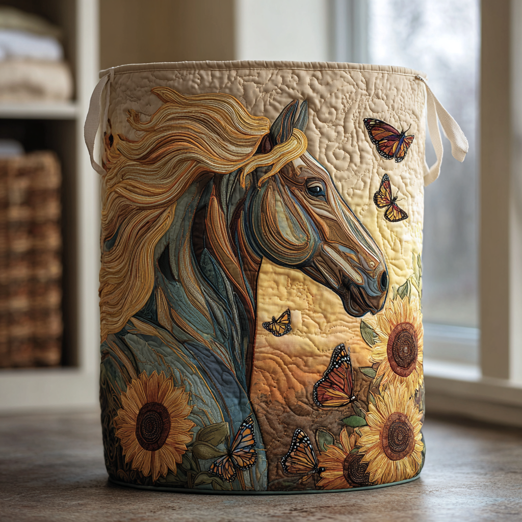 Horse Spirit Quilted Laundry Basket Charming Quilted Laundry Basket Gift for Cozy Homes
