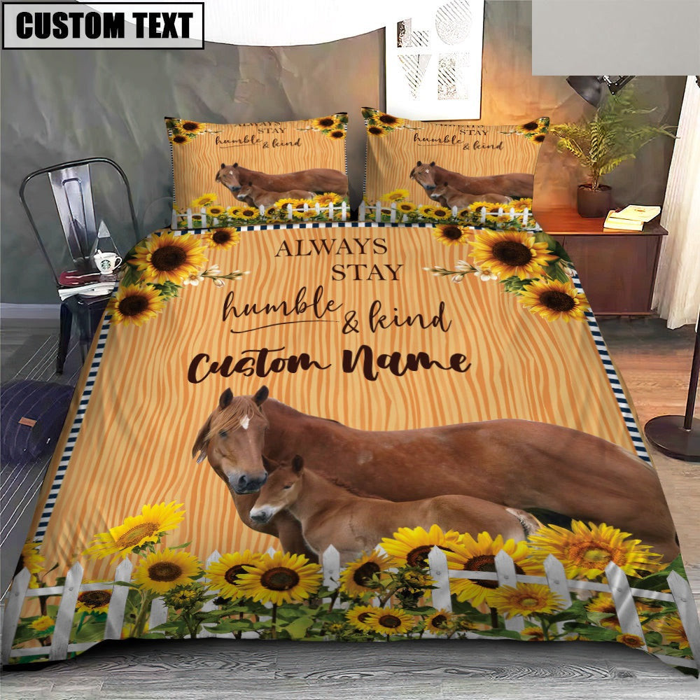 Horse Stay Humble And Kind Custom Name Bedding Set Farm Bedding Set Couple Gifts