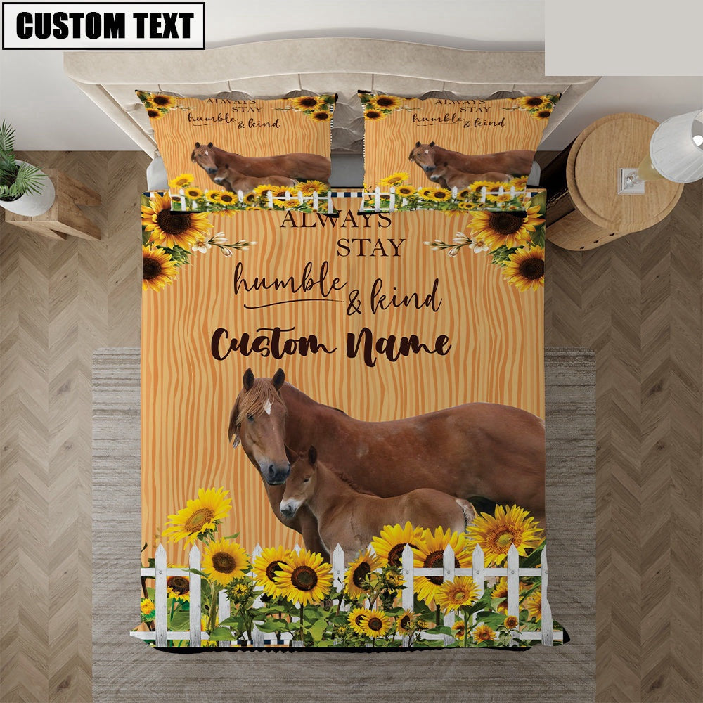 Horse Stay Humble And Kind Custom Name Bedding Set Farm Bedding Set Couple Gifts