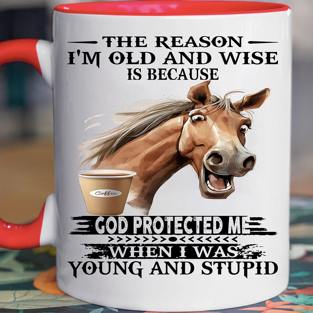 Horse The Reason I'm Old And Wise Is Because God Protected Me Mug Funny Coffee Mug Horse The Reason I'm Old And Wise Is Because God Protected Me Mug Funny Coffee Mug