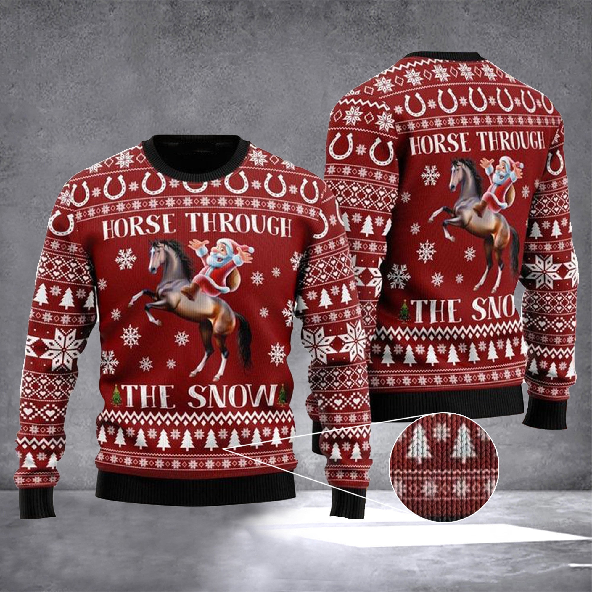 Horse Through The Snow Ugly Christmas Sweater Santa Riding Horse Funny Xmas Clothing Gifts Horse Through The Snow Ugly Christmas Sweater Santa Riding Horse Funny Xmas Clothing Gifts