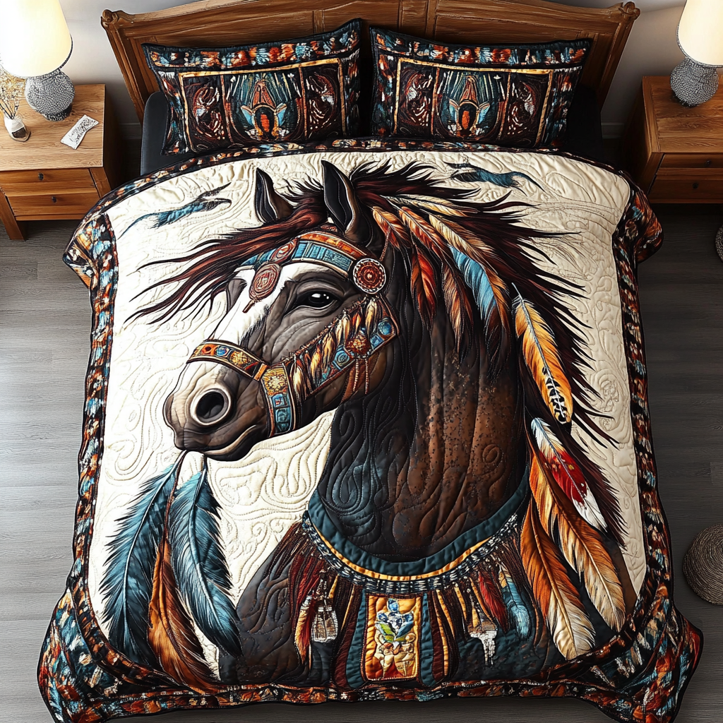 Horse Trail Quilted Bedding Set Cozy Bedroom Decor Equestrian Gifts For Christmas