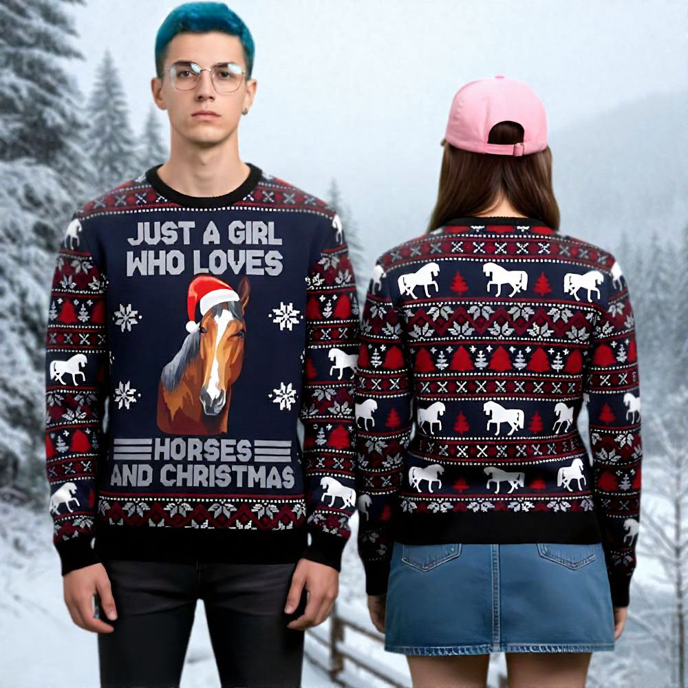 Horse Ugly Christmas Sweater Just A Girl Who Loves Horse Christmas Apparel Xmas Gifts For Her