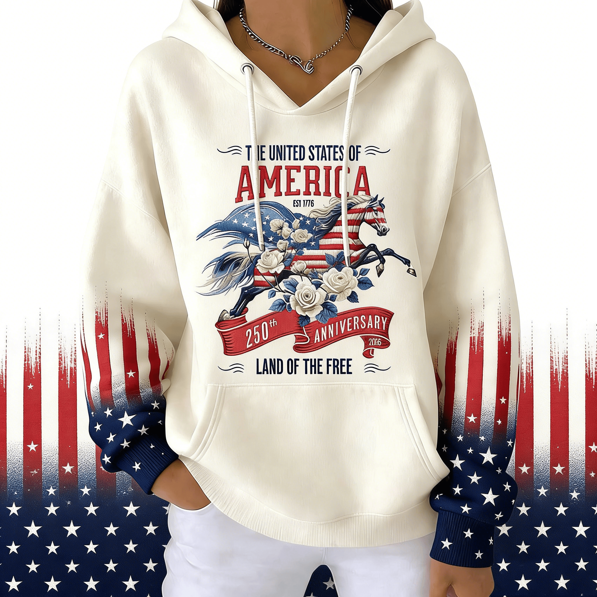Horse USA 250Th Anniversary 1776 2026 Hoodie Land Of The Free Apparel Patriotic Women Gift