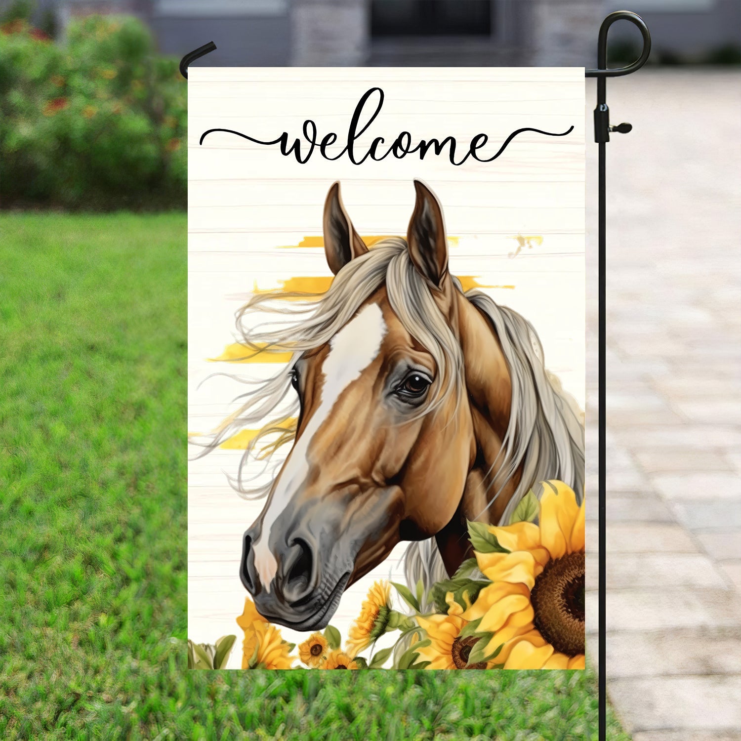 Horse Welcome With Sunflowers Flag Sunflowers Themed Decor Decor Animal Flag Horse Lovers Gift