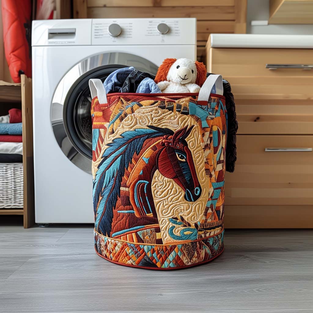 Horse Whisper Quilted Laundry Basket Merch For Home And Bedroom