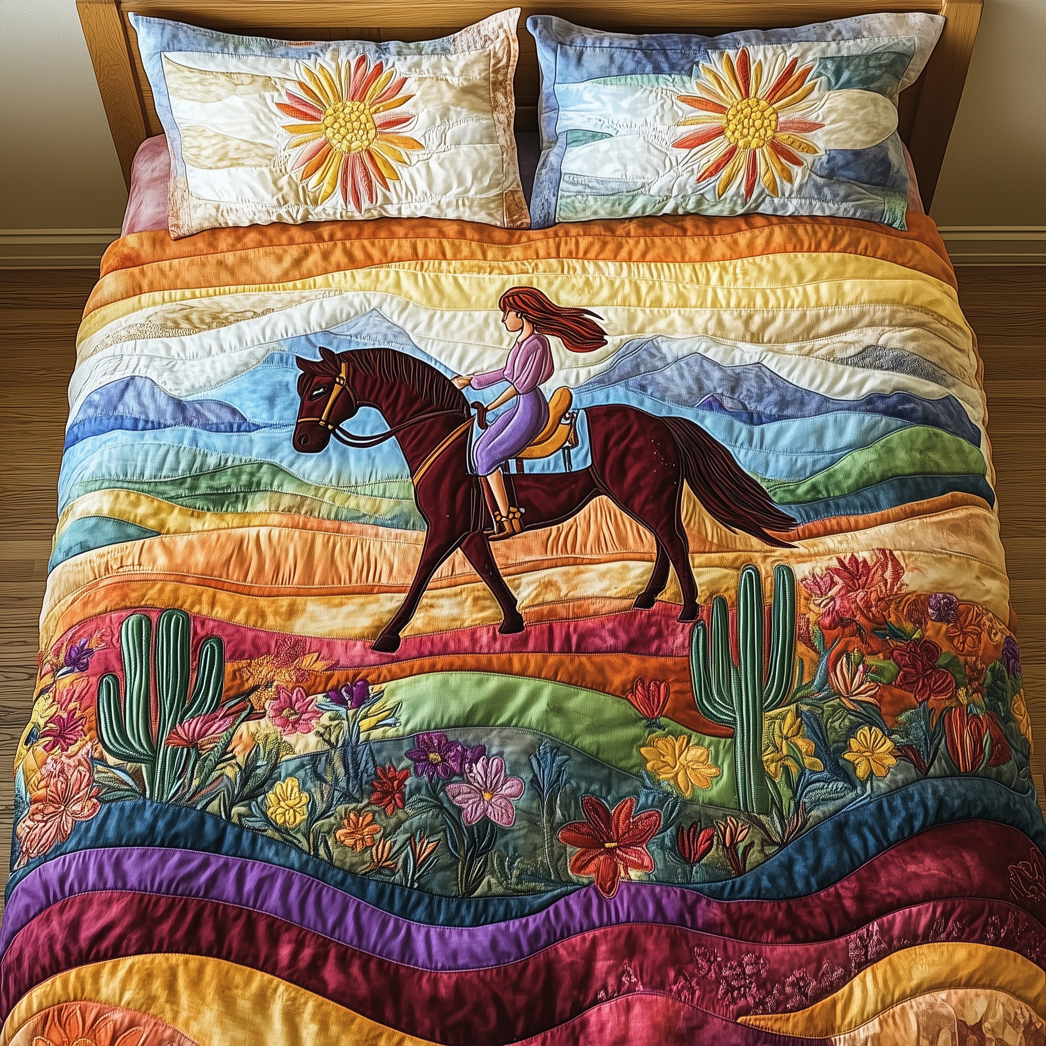 Horse Wildflower Rider Quilted Bedding Set Duvet Cover Bedspread Horse Gifts For Adults