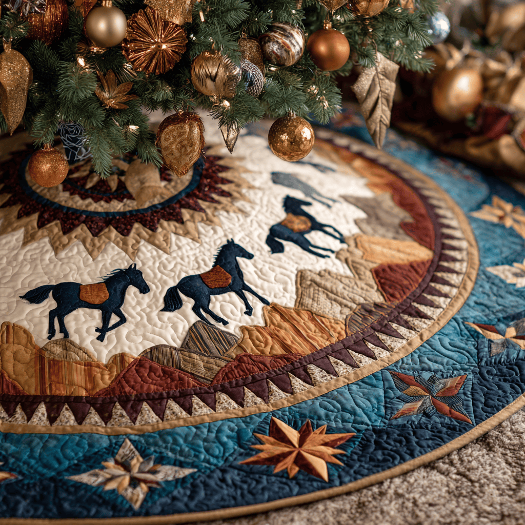 Horse Wonder Christmas Quilted Tree Skirt Xmas Decorations Horse Lover Christmas Gift
