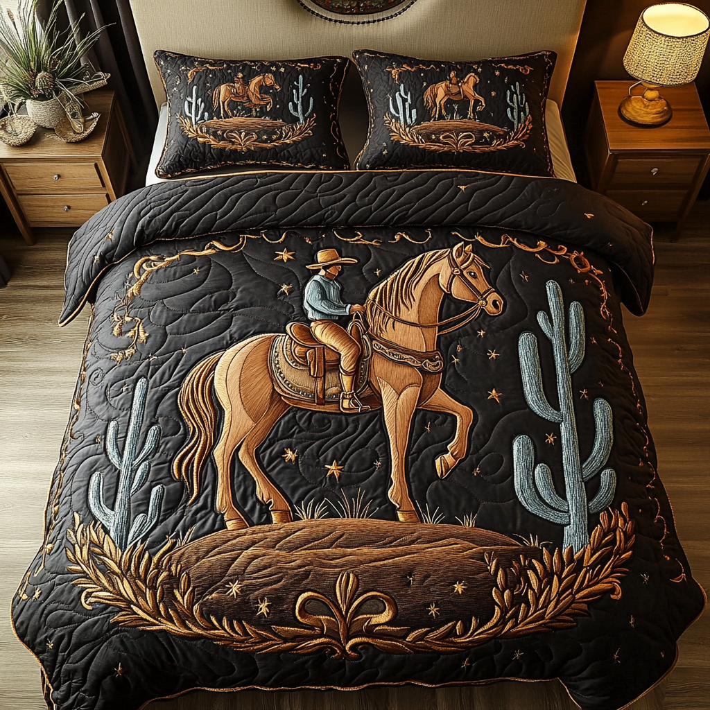 Horseback Bliss Quilted Bedding Set Christmas Bed Sheets Best Christmas Gifts For Cowboys