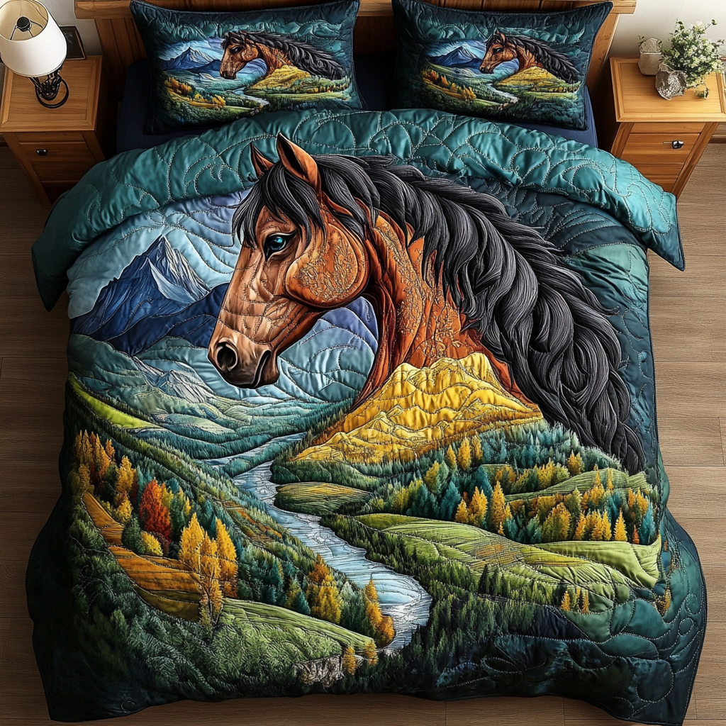 Horseback Dreams Quilted Bedding Set Bed Decorations Gifts For Horsey Ladies