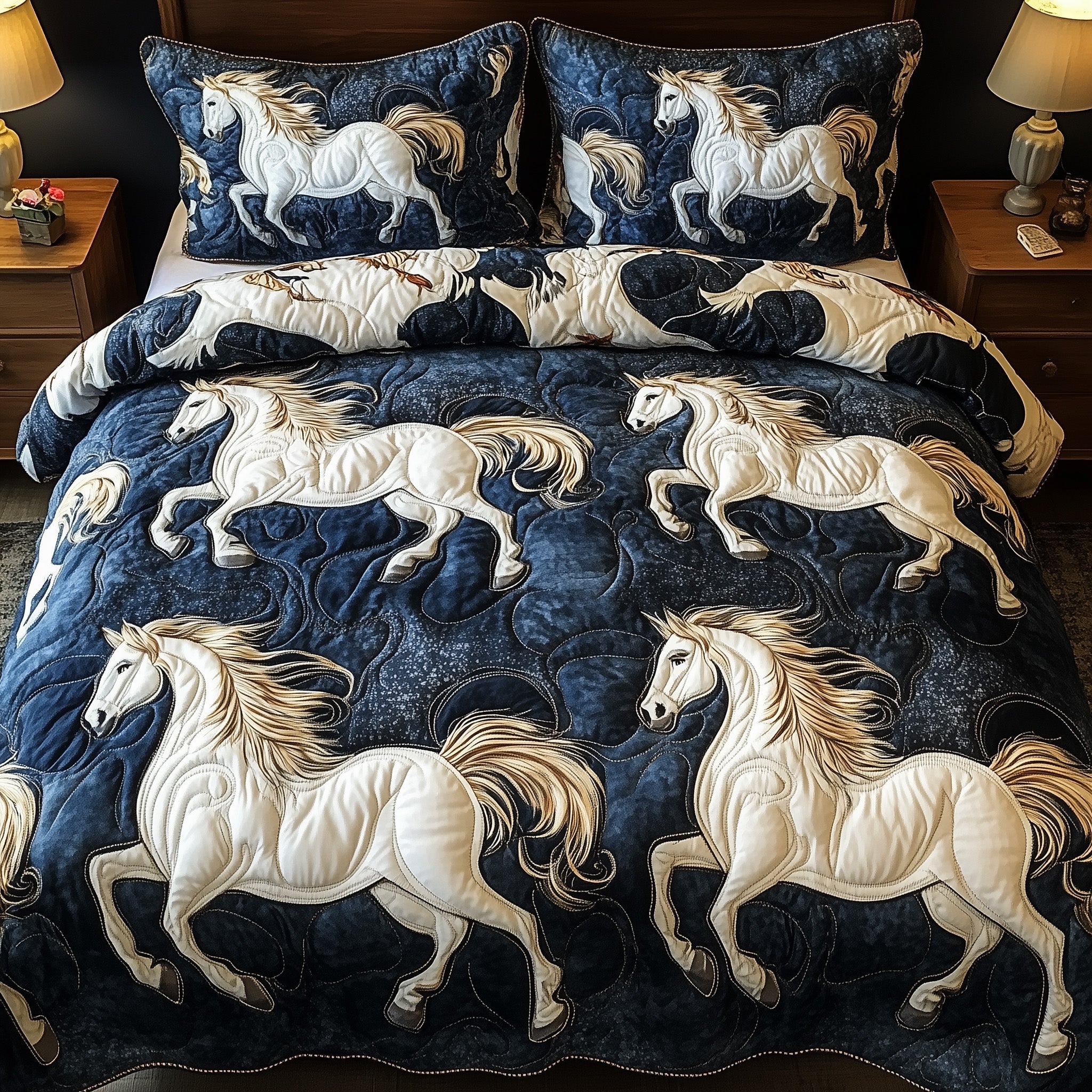 Horsepower Elegance Quilted Bedding Set Duvet Cover Bed Sheet Best Presents For Horse Lovers