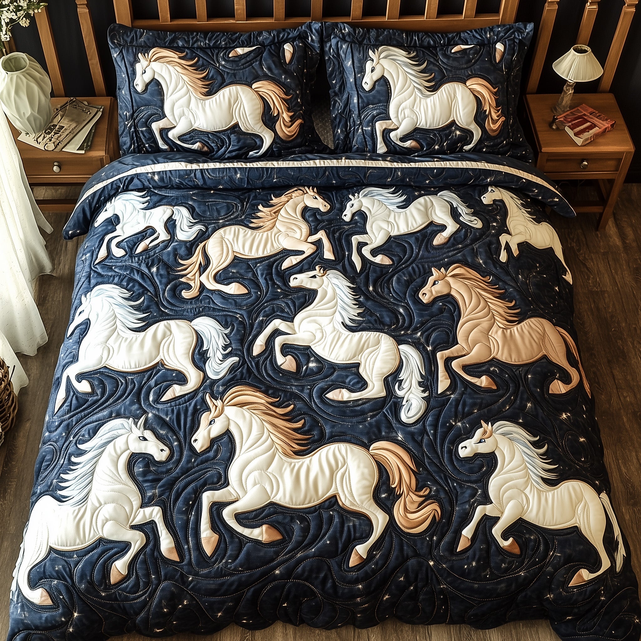 Horsepower Elegance Quilted Bedding Set Duvet Cover Bed Sheet Gifts For Someone Who Likes Horses