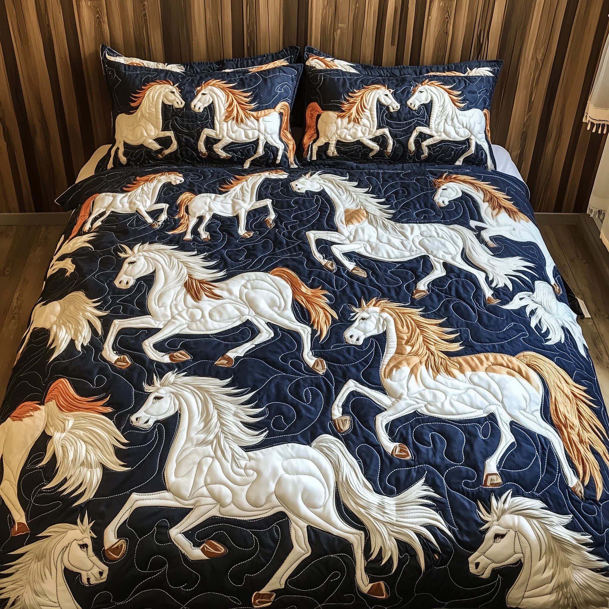 Horsepower Elegance Quilted Bedding Set Duvet Cover Bed Sheet Wedding Gift For Horse Lovers
