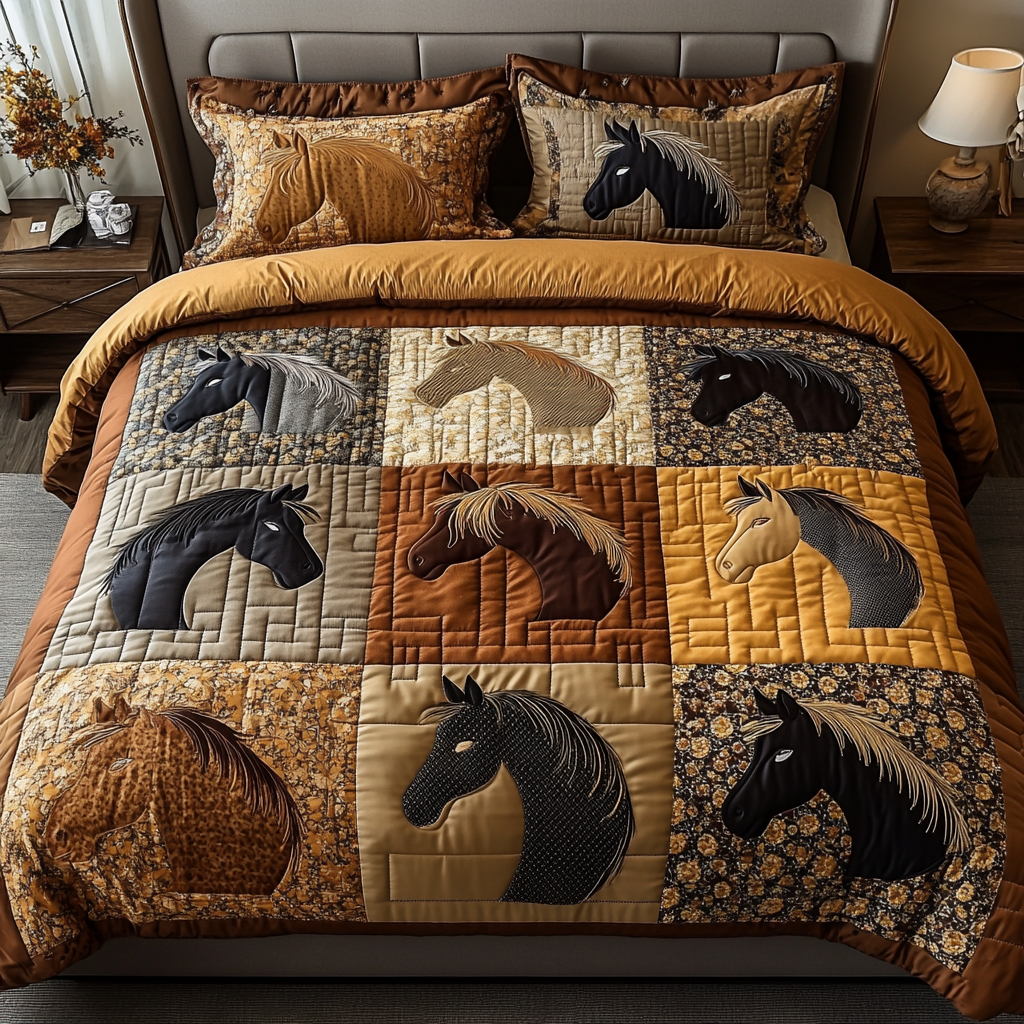 Horsepower Quilted Bedding Set Holiday Duvet Covers Best Gifts For Horse Owners
