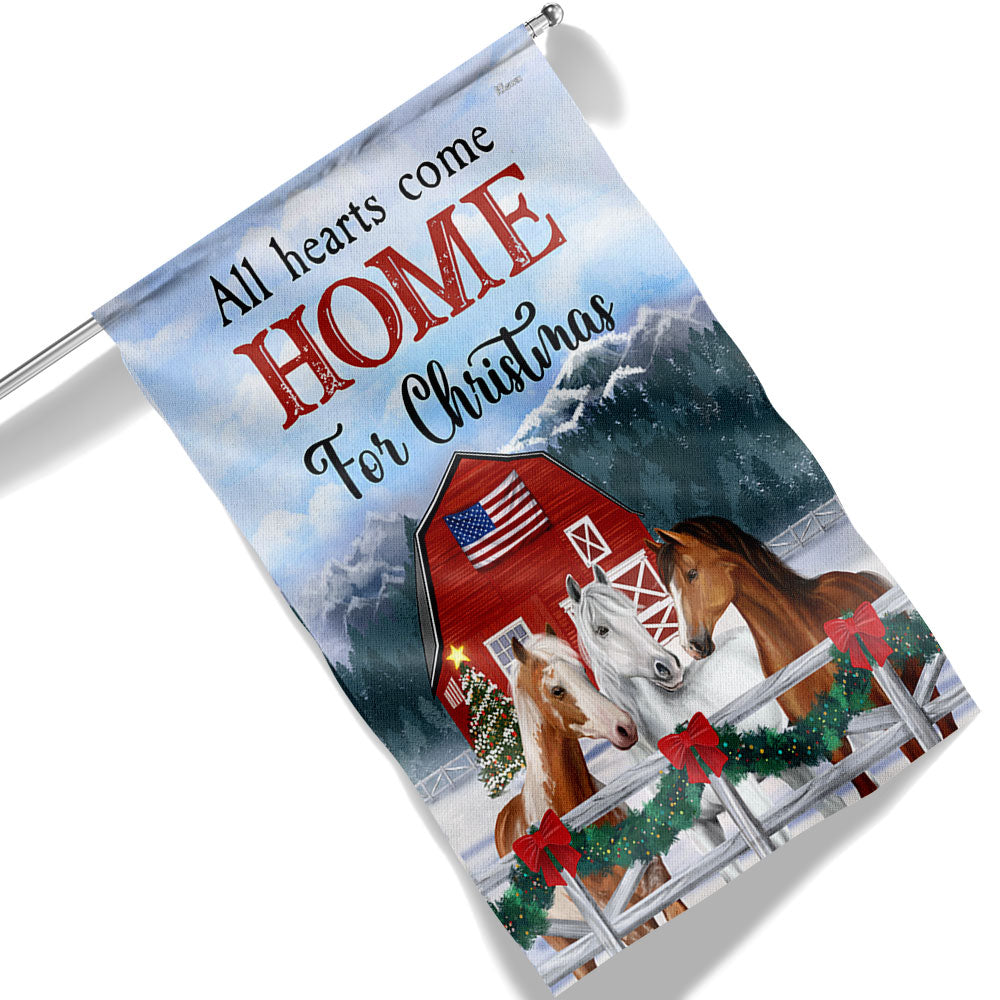 Horses Christmas Flag All Hearts Come Home For Christmas