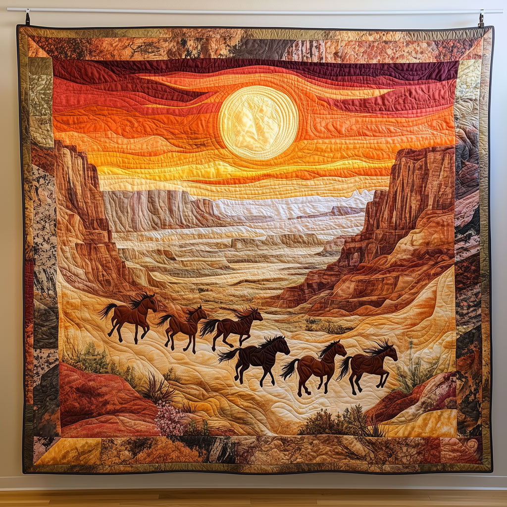 Horses Desert Run at Dusk Quilt Blanket King Blanket Christmas Gifts For Husband
