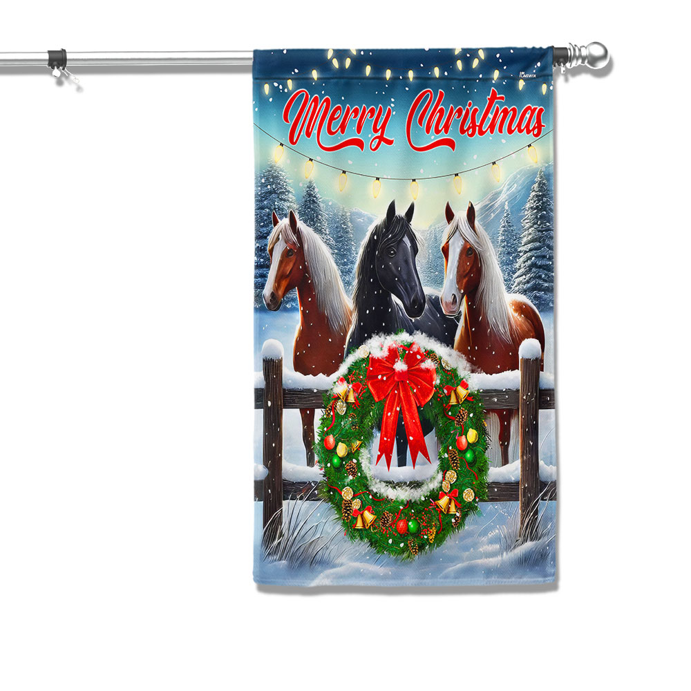Horses Holiday Spirit Merry And Bright Christmas Flag