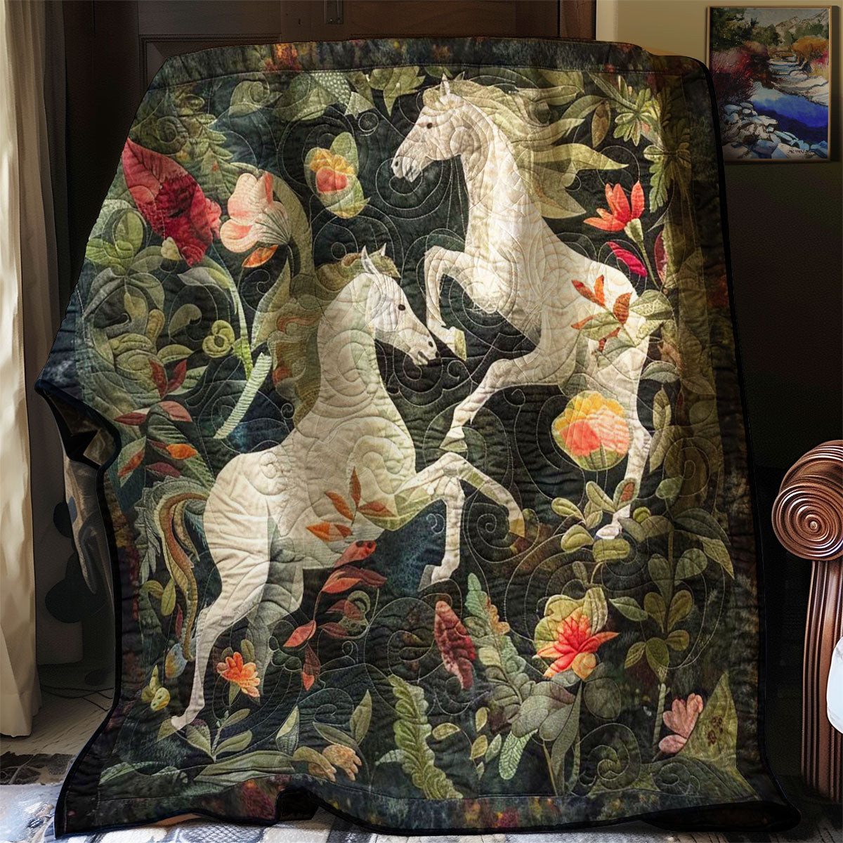 Horses In Forest Quilt Blanket Best Throw Blanket Mother's Day Gifts For Wife From Husband