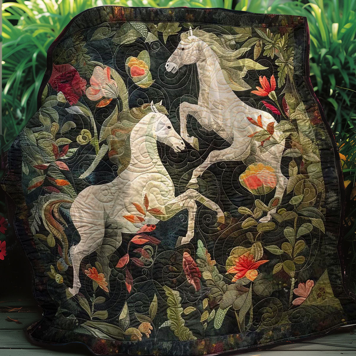 Horses In Forest Quilt Blanket Queen Size Blanket Best Holiday Gifts 2025