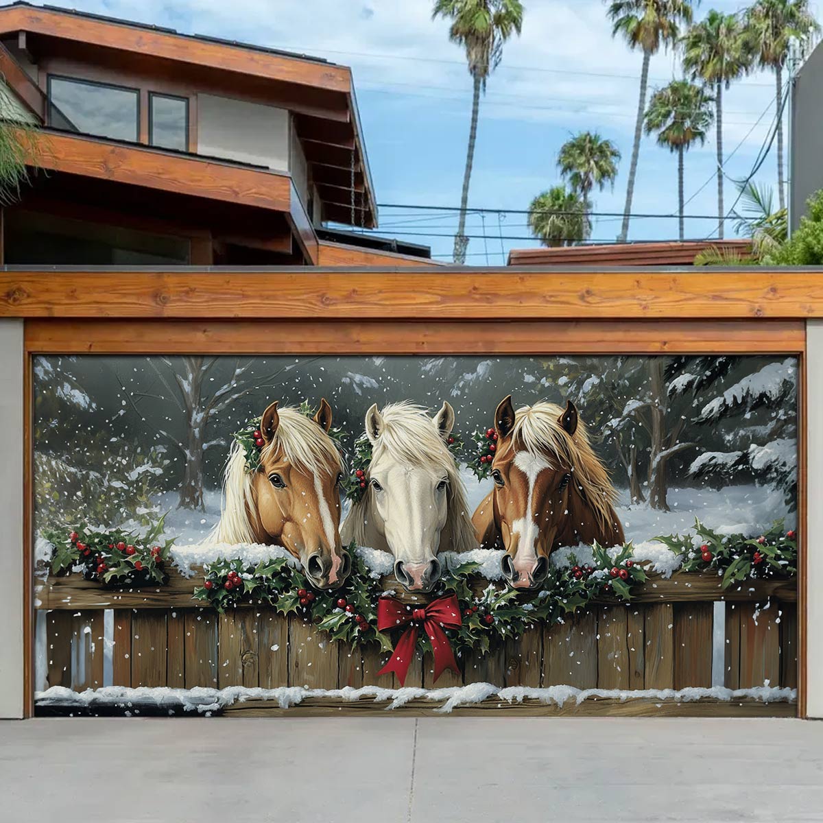 Horses In Holiday Splendor Christmas Garage Door Banner Christmas Garage Door Coverings Gifts